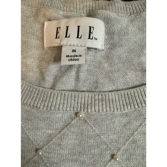 Womens Elle Size Medium Gray Sweater Faux Pearl Winter Work Business Holiday - Picture 4 of 10